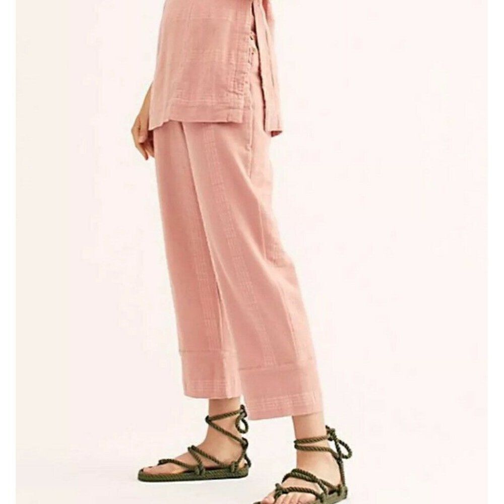 NEW FREE PEOPLE SZ S M ENDLESS SUMMER THIS IS LOVE TUBE TOP CROP PANTS SET PINK - Picture 2 of 3